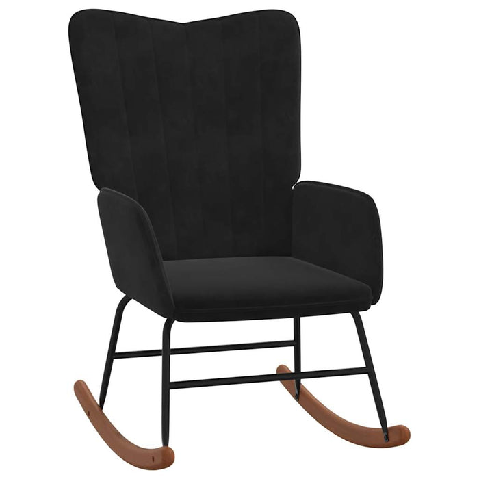 Poltrona a Dondolo con Poggiapiedi Nera in Velluto 327760