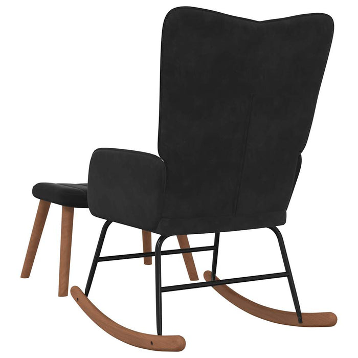 Poltrona a Dondolo con Poggiapiedi Nera in Velluto 327760