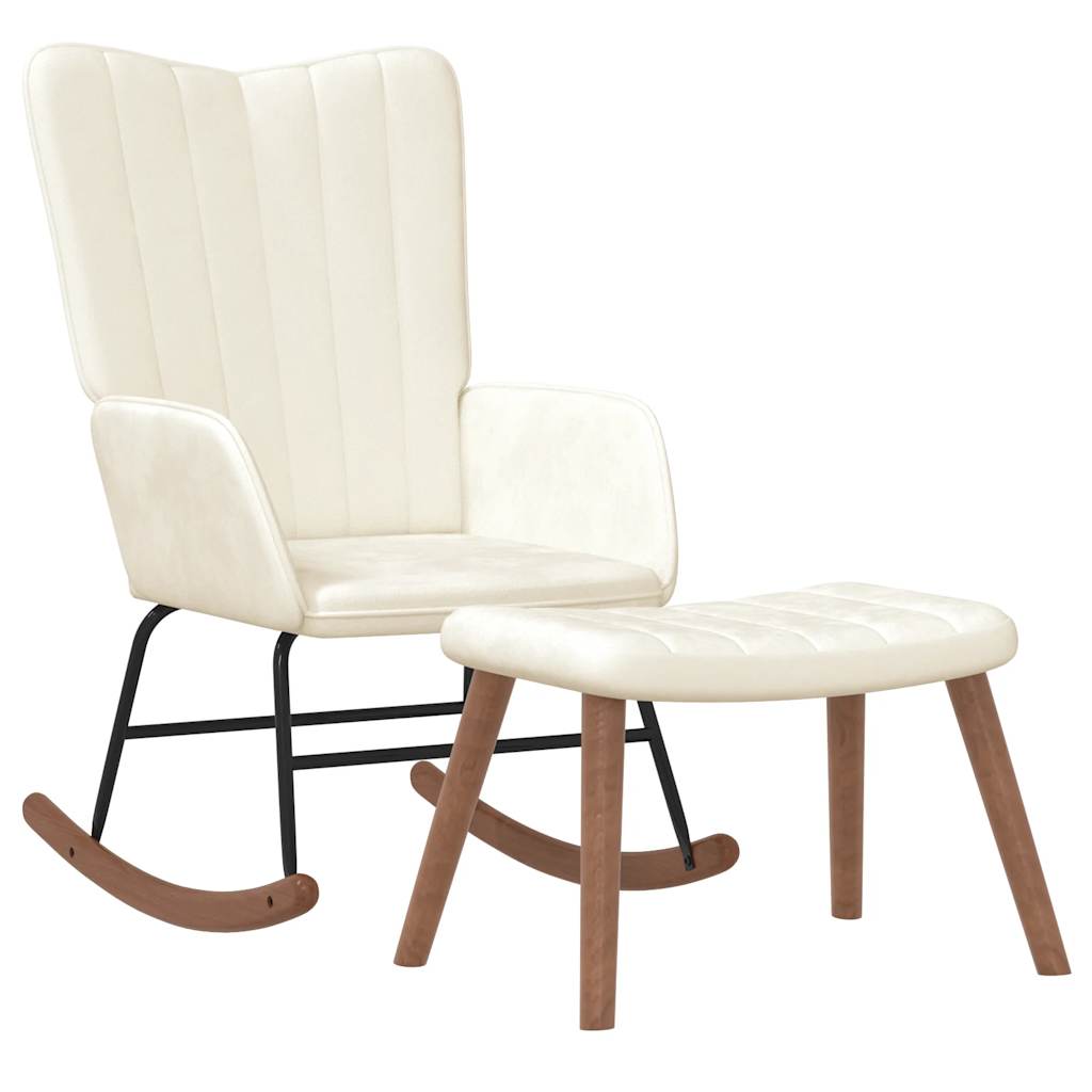 Poltrona a Dondolo con Poggiapiedi Bianco Crema in Vellutocod mxl 72543