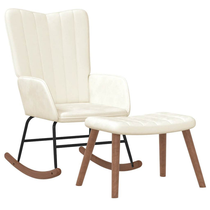 Poltrona a Dondolo con Poggiapiedi Bianco Crema in Vellutocod mxl 72543