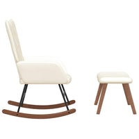 Poltrona a Dondolo con Poggiapiedi Bianco Crema in Velluto 327763