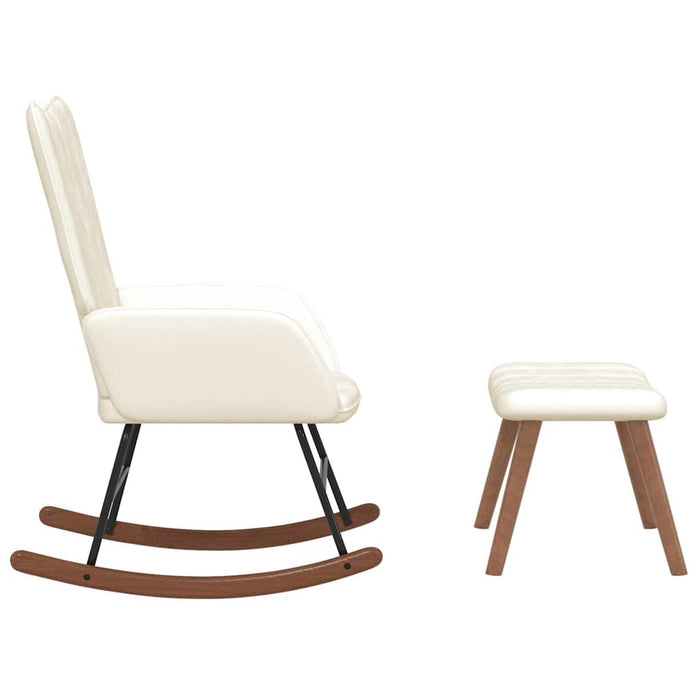 Poltrona a Dondolo con Poggiapiedi Bianco Crema in Velluto 327763