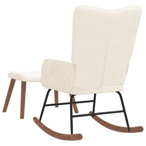 Poltrona a Dondolo con Poggiapiedi Bianco Crema in Velluto 327763