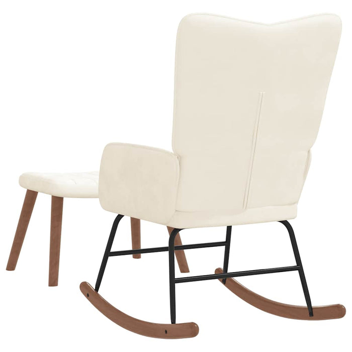 Poltrona a Dondolo con Poggiapiedi Bianco Crema in Velluto 327763