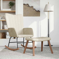 Poltrona a Dondolo con Poggiapiedi Bianco Crema in Velluto 327763