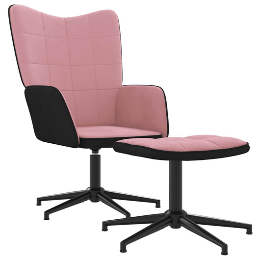 Poltrona Relax con Poggiapiedi Rosa in Velluto e PVC 327846