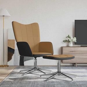 Sedia Relax con Sgabello Marrone in Velluto e PVC 327872