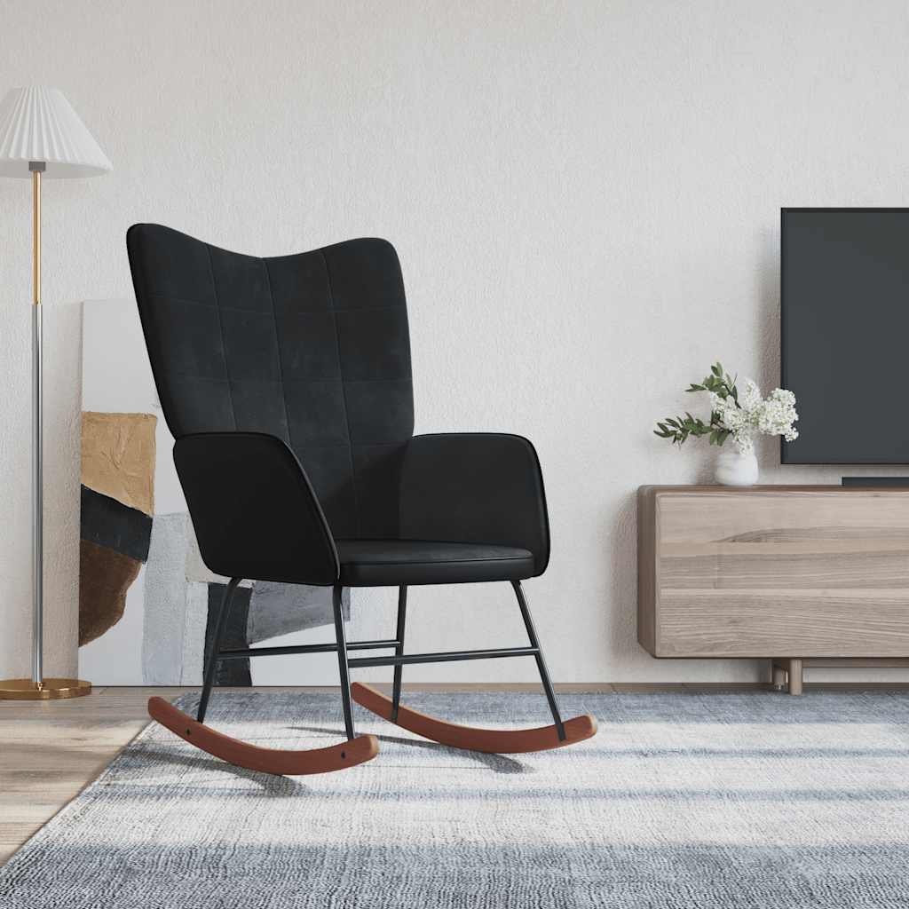 Sedia a Dondolo Nera in Velluto e PVC 327881