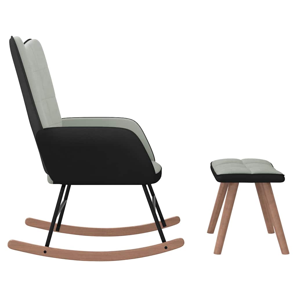 Poltrona a Dondolo con Poggiapiedi Grigio Chiaro Velluto e PVC 327886