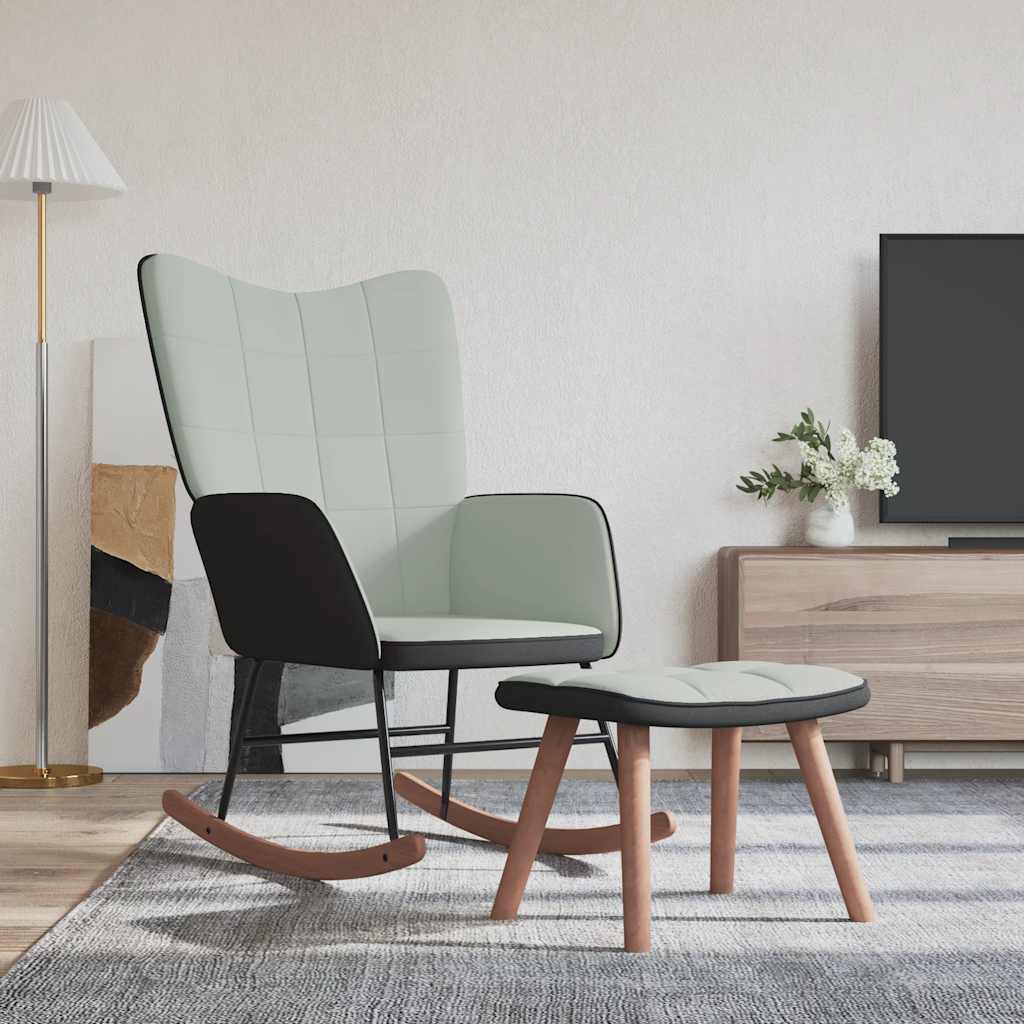 Poltrona a Dondolo con Poggiapiedi Grigio Chiaro Velluto e PVC 327886