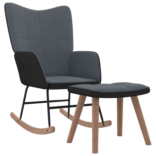 Sedia a Dondolo con Poggiapiedi Grigio Scuro in Velluto e PVC 327887