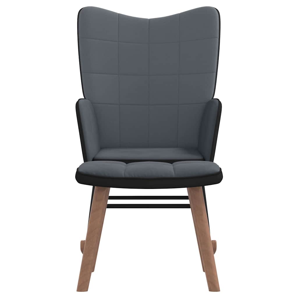 Sedia a Dondolo con Poggiapiedi Grigio Scuro in Velluto e PVC 327887