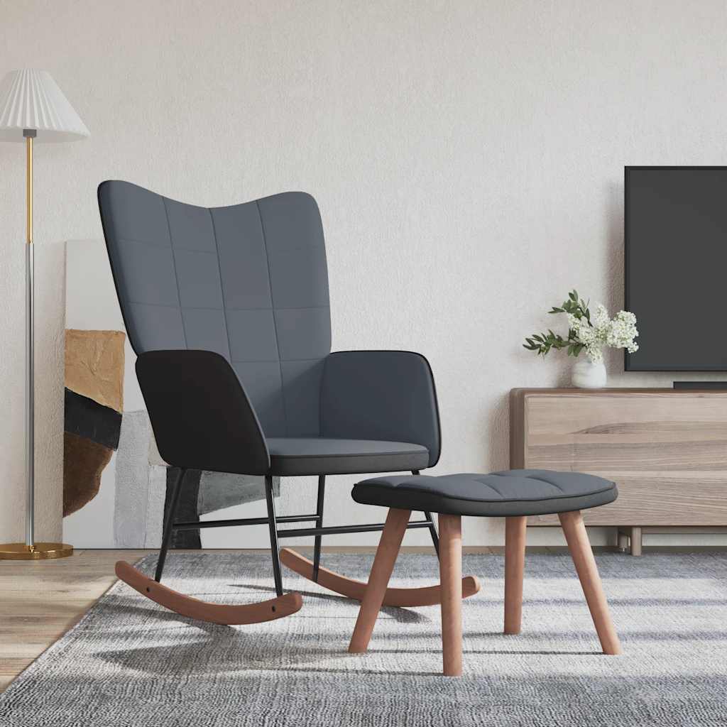 Sedia a Dondolo con Poggiapiedi Grigio Scuro in Velluto e PVC 327887