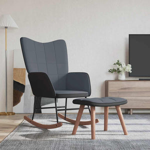 Sedia a Dondolo con Poggiapiedi Grigio Scuro in Velluto e PVC 327887