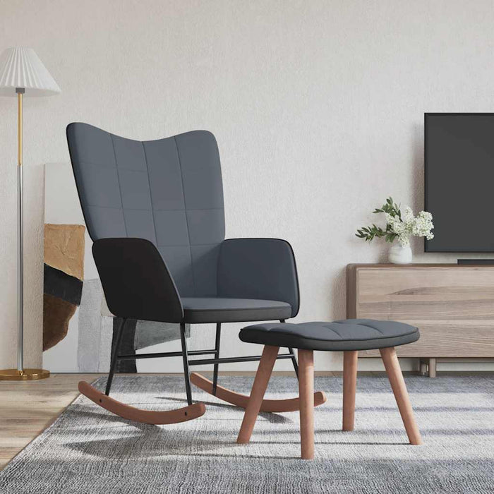 Sedia a Dondolo con Poggiapiedi Grigio Scuro in Velluto e PVC 327887