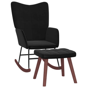 Poltrona a Dondolo con Poggiapiedi Nera in Velluto e PVC 327892
