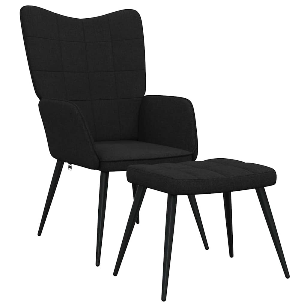 Sedia Relax con Sgabello Nero in Tessuto 327958