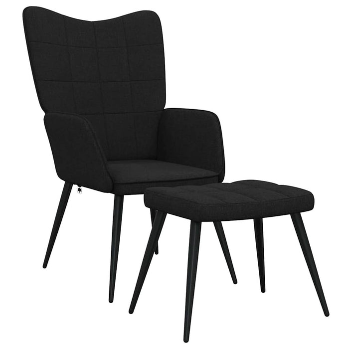 Sedia Relax con Sgabello Nero in Tessuto 327958