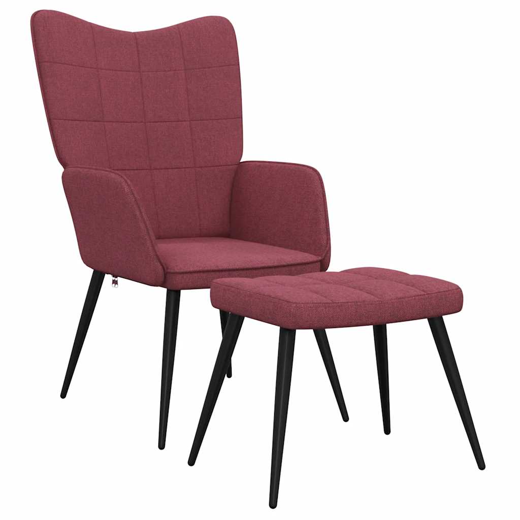 Sedia Relax con Sgabello Rosso Vino in Tessuto 327960
