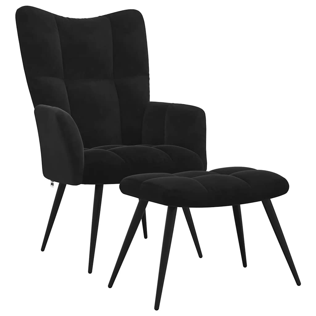 Poltrona Relax con Sgabello in Velluto Nero 328090
