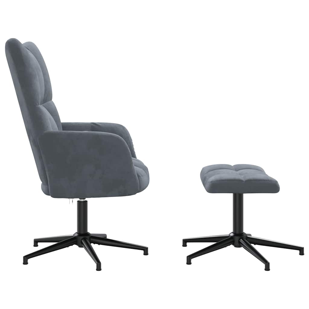 Sedia Relax con Poggiapiedi Grigio Scuro in Velluto 328107
