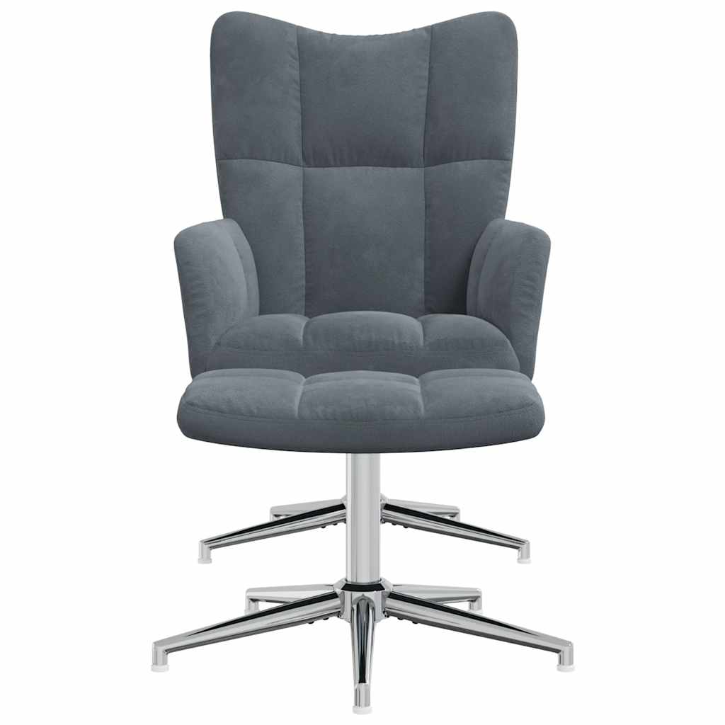 Sedia Relax con Poggiapiedi Grigio Scuro in Velluto 328129