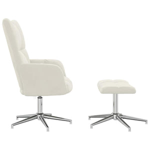 Poltrona Relax con Poggiapiedi Bianco Crema in Velluto 328137