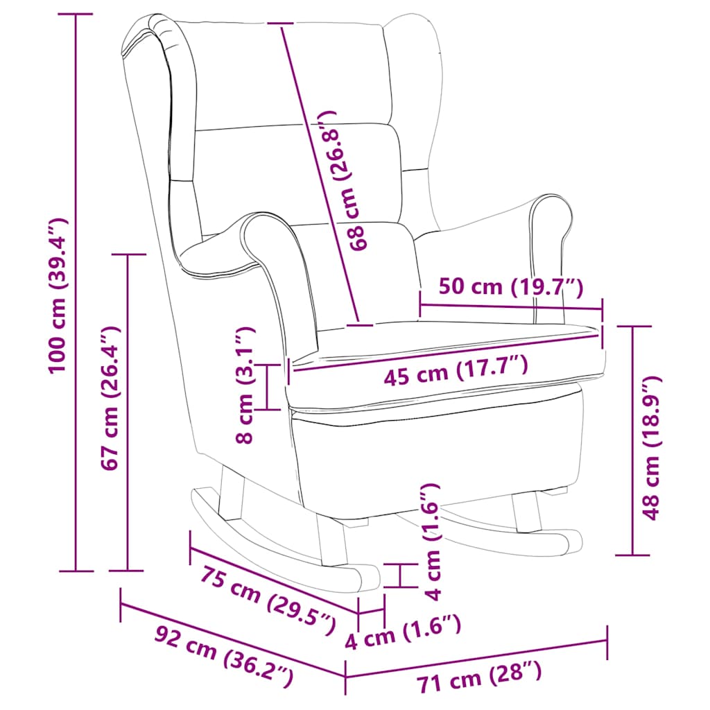 Sedia a dondolo con schienale alto in velluto grigio chiaro 329363