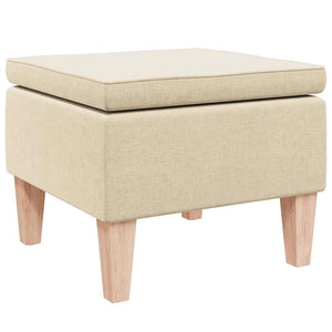 Poggiapiedi con Gambe in Legno Crema in Tessuto 329434
