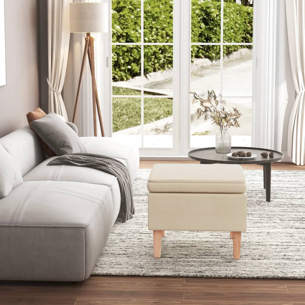 Poggiapiedi con Gambe in Legno Crema in Tessuto cod mxl 53326