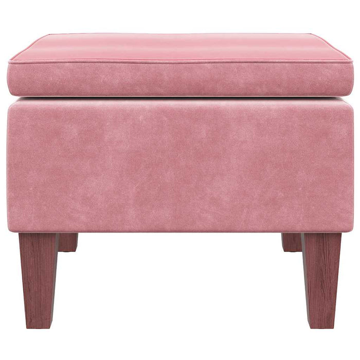 Poggiapiedi con Gambe in Legno Rosa in Velluto 329461