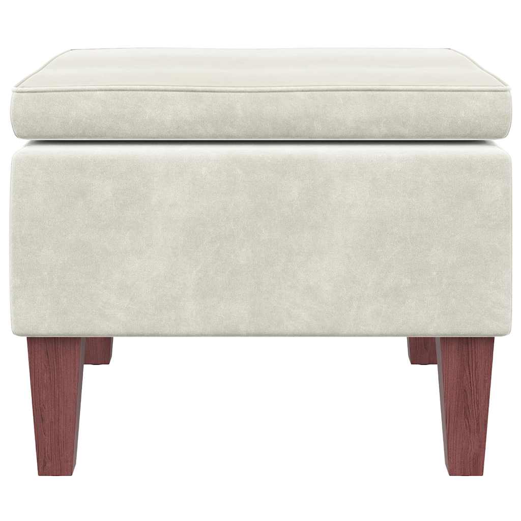 Poggiapiedi con Gambe in Legno Crema in Velluto 329466