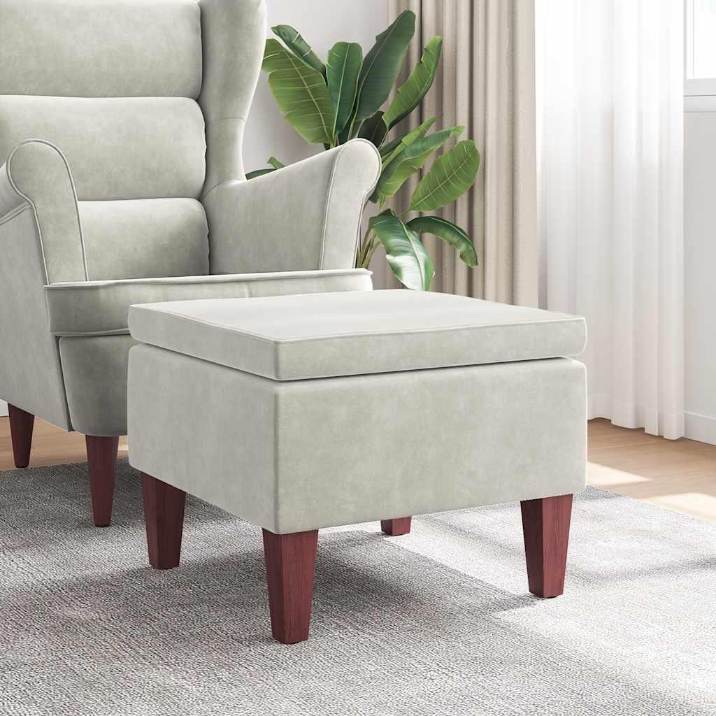 Poggiapiedi con Gambe in Legno Crema in Velluto 329466
