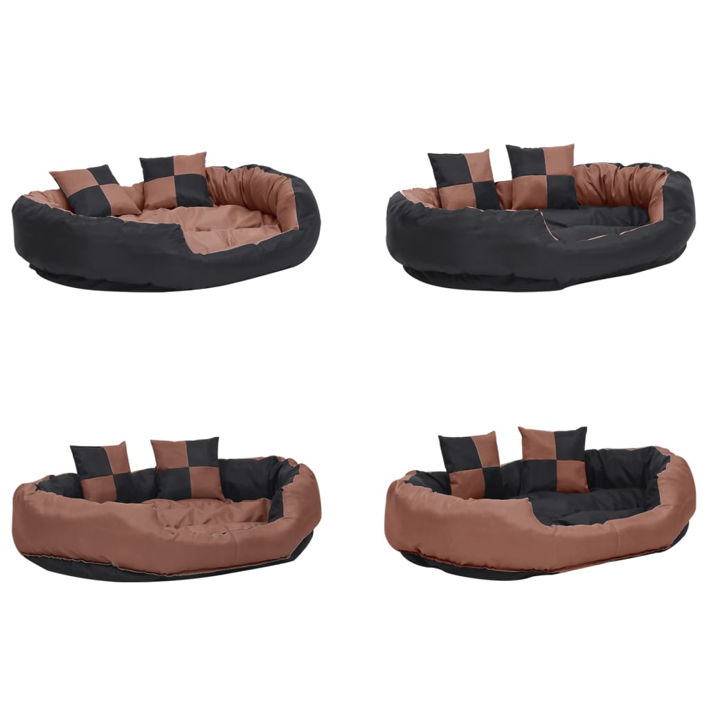 Cuscino per Cani Reversibile Lavabile Nero Marrone 110x80x23cm 171221