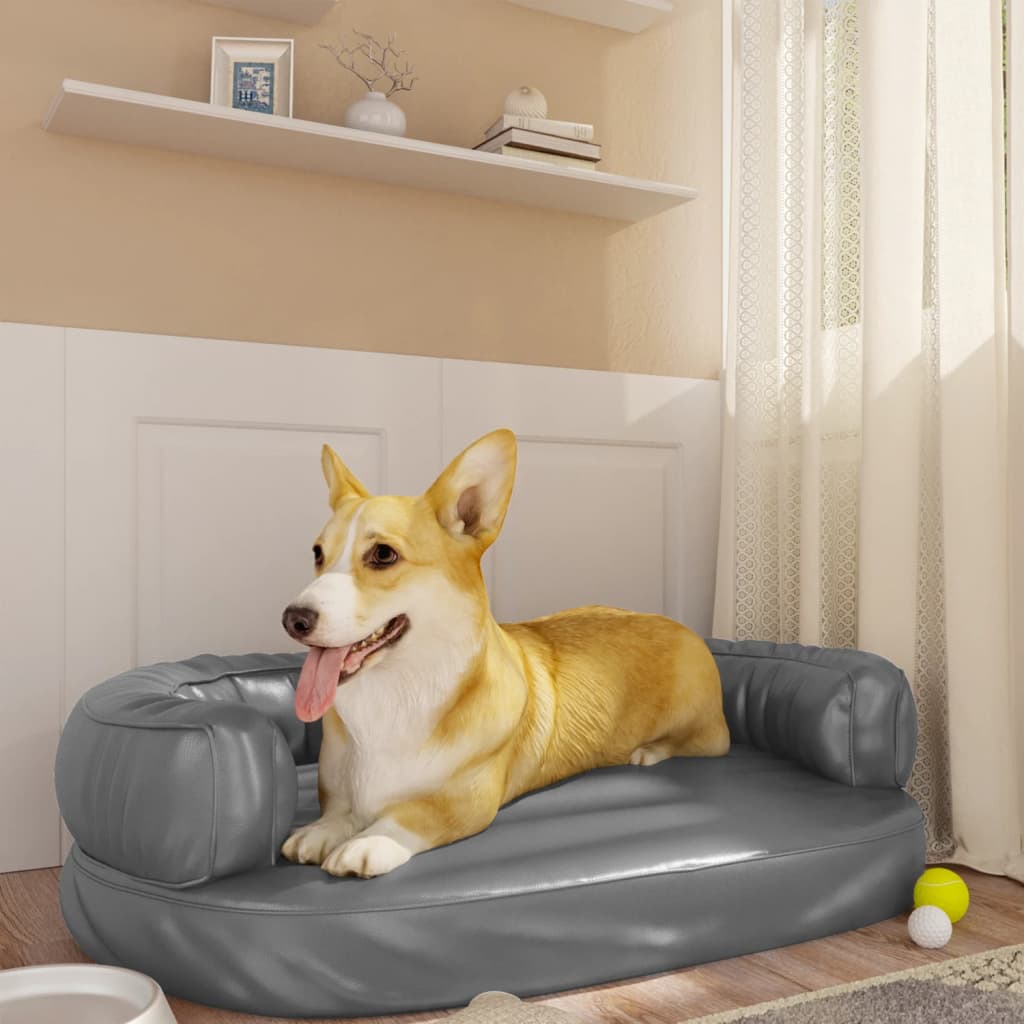 Letto per Cani Ergonomico Gommapiuma Grigio 75x53 cm Similpelle 171317