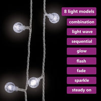 Filo di Luci Sferiche 20m 200 LED Bianco Freddo 8 Funzioni