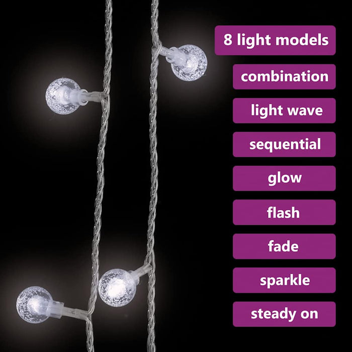 Filo di Luci Sferiche 20m 200 LED Bianco Freddo 8 Funzioni