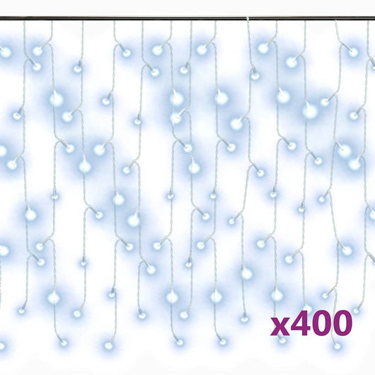Tenda Luci LED Ghiacciolo 10m 400 LED Bianco Freddo 8 Funzioni 328911