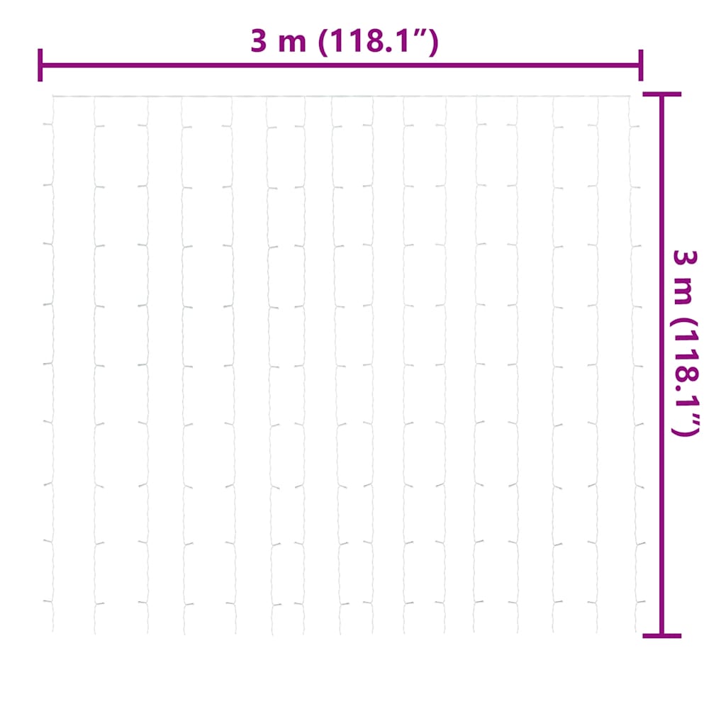 Tenda Luci a Ghiaccioli 3x3m 300 LED Bianco Caldo 8 Funzioni 328925