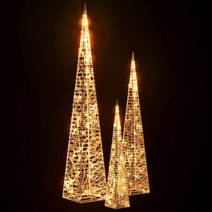 Set Coni Luce LED Decorativi Acrilici Bianco Caldo 30/45/60cm 328967