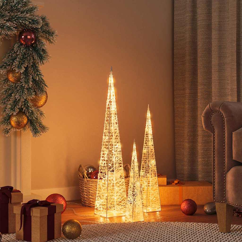 Set Coni Luce LED Decorativi Acrilici Bianco Caldo 30/45/60cm 328967