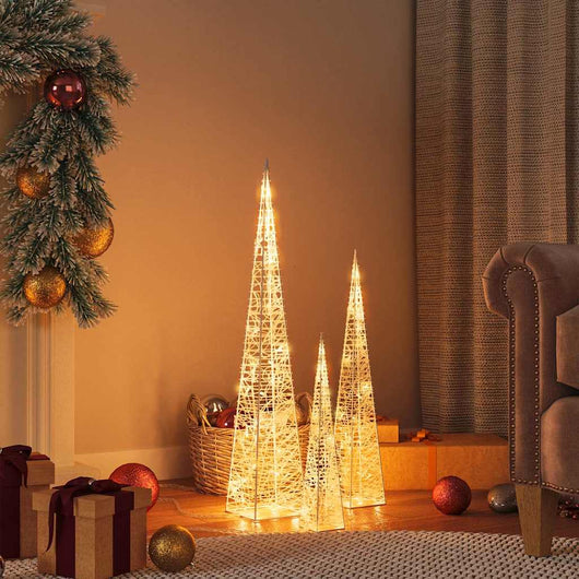 Set Coni Luce LED Decorativi Acrilici Bianco Caldo 30/45/60cm 328967