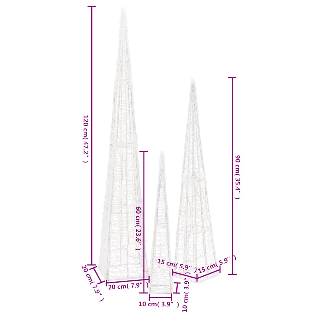 Set Coni Luce LED Acrilico Decorativo Bianco Caldo 60/90/120 cm 328971