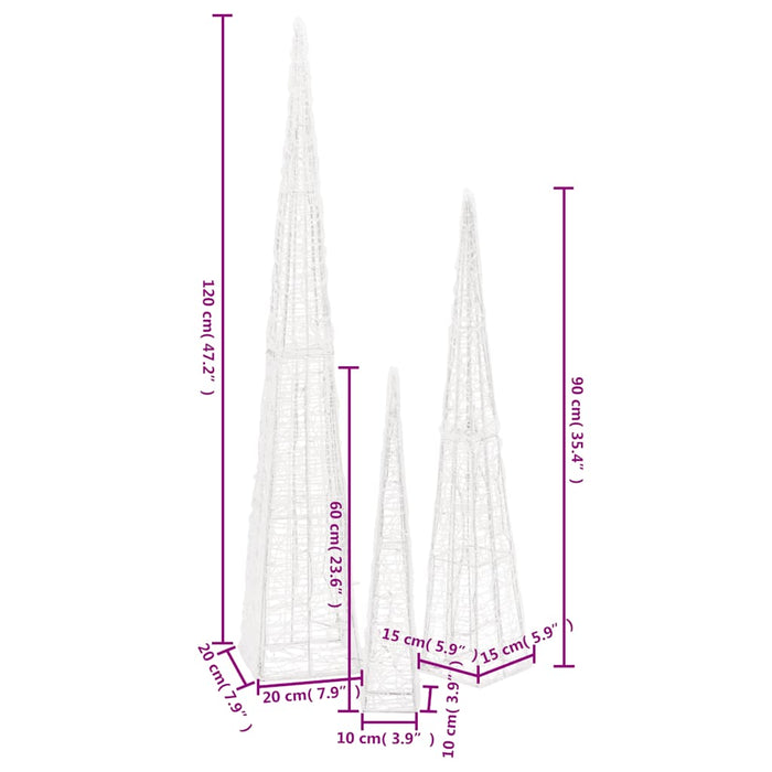 Set Coni Luce LED Acrilico Decorativo Bianco Caldo 60/90/120 cm 328971