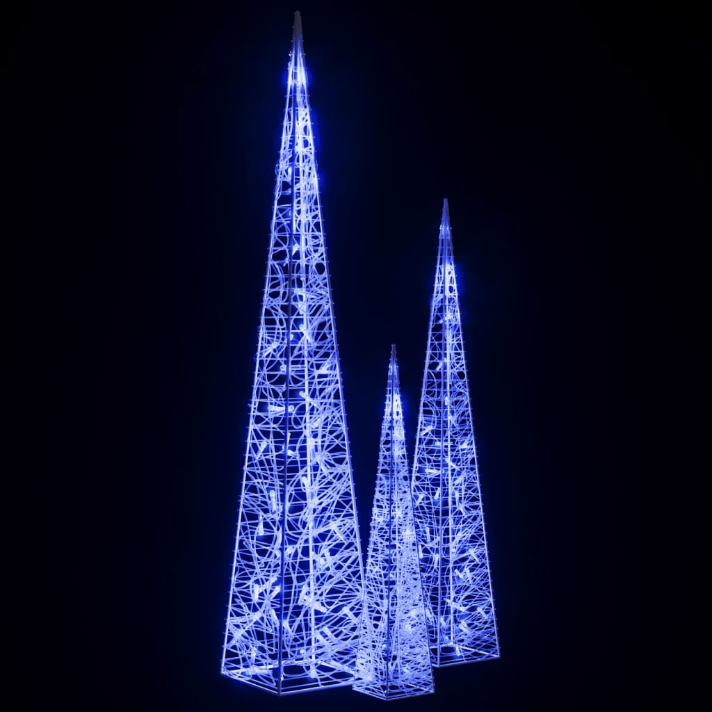 Set Coni di Luce LED Acrilico Decorativo Blu 60/90/120 cm