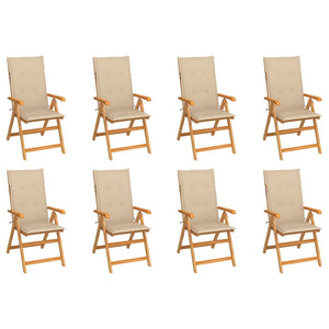 Sedie Reclinabili da Giardino con Cuscini 8 pz Massello di Teak cod mxl 17463