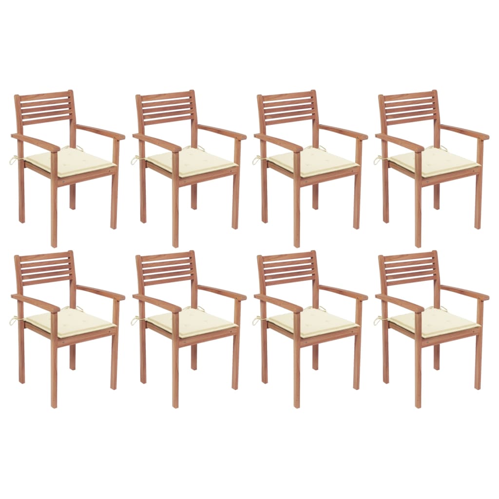 Sedie da Giardino Impilabili 8 pz con Cuscini Massello di Teak cod mxl 75151