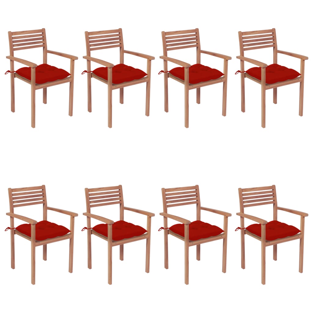 Sedie da Giardino Impilabili 8 pz con Cuscini Massello di Teak cod mxl 75155