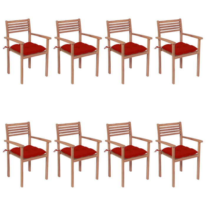 Sedie da Giardino Impilabili 8 pz con Cuscini Massello di Teak cod mxl 75155