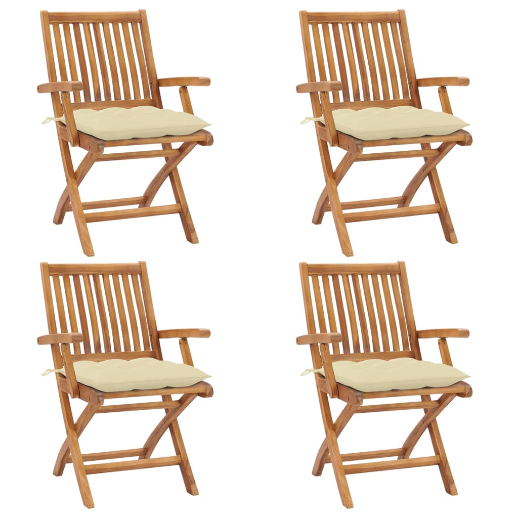 Sedie da Giardino Pieghevoli con Cuscini 4 pz Massello di Teak cod mxl 75178